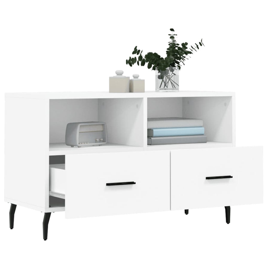 Tv-Meubel 80X36X50 Cm Bewerkt Hout Wit