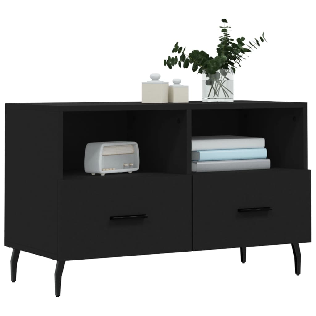 Tv-Meubel 80X36X50 Cm Bewerkt Hout Zwart