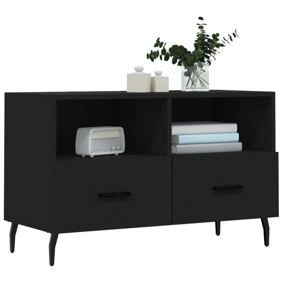 Tv-Meubel 80X36X50 Cm Bewerkt Hout Zwart