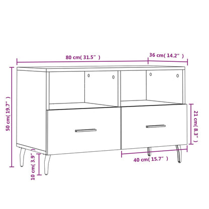 Tv-Meubel 80X36X50 Cm Bewerkt Hout Zwart