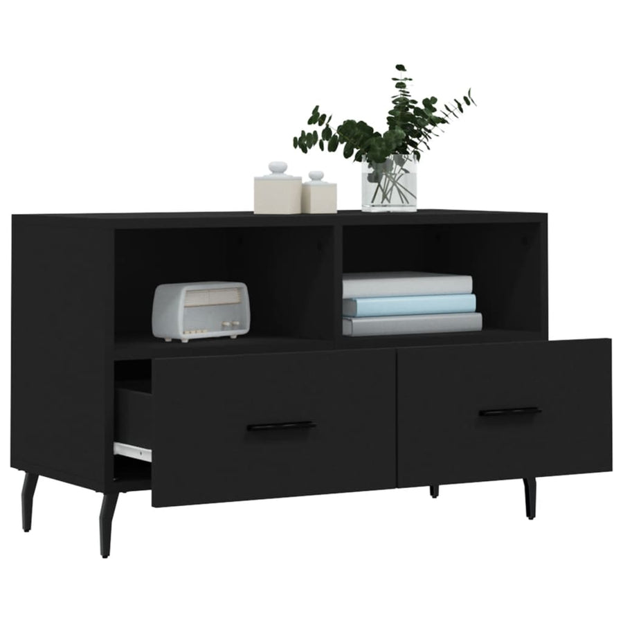Tv-Meubel 80X36X50 Cm Bewerkt Hout Zwart
