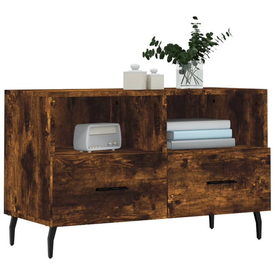 Tv-Meubel 80X36X50 Cm Bewerkt Hout Kleurig Gerookt eiken