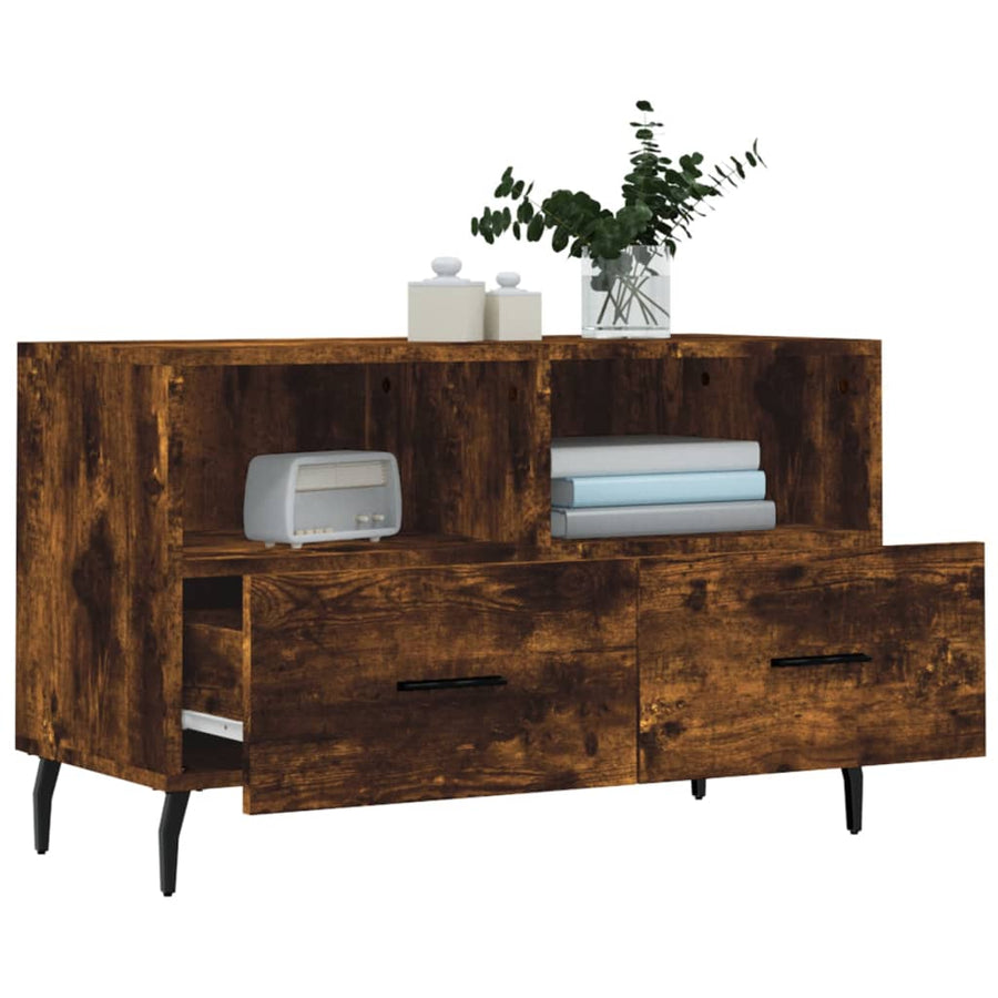 Tv-Meubel 80X36X50 Cm Bewerkt Hout Kleurig Gerookt eiken