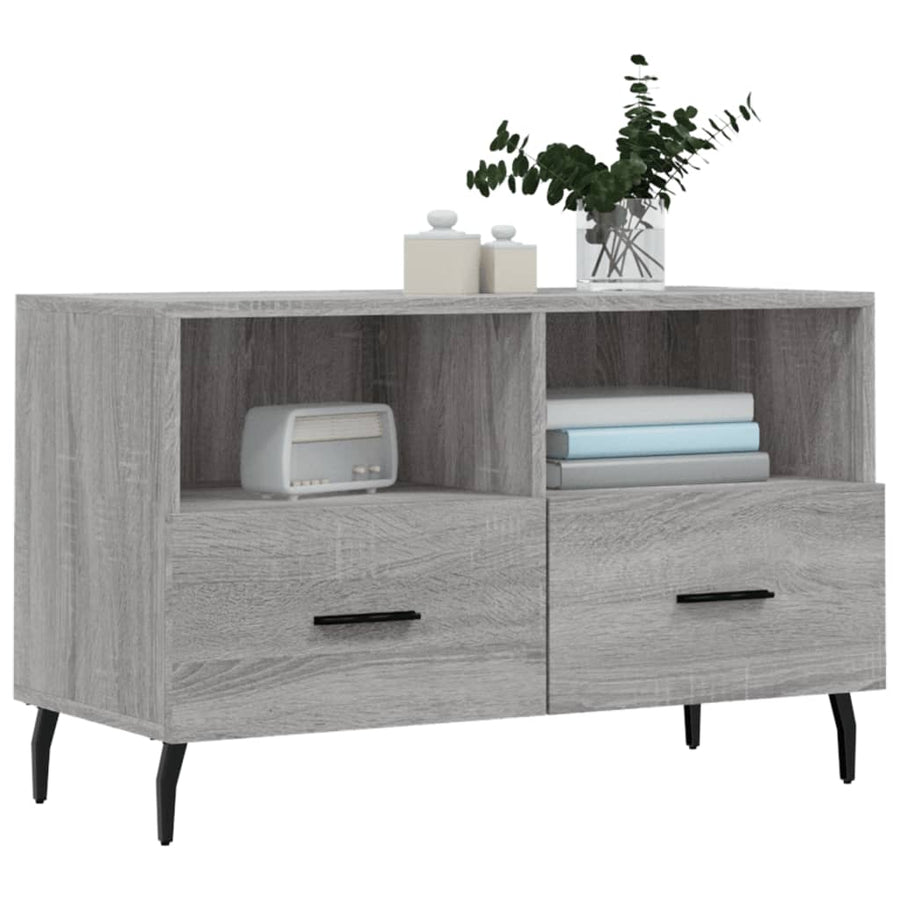 Tv-Meubel 80X36X50 Cm Bewerkt Hout Eikenkleurig Grijs sonoma