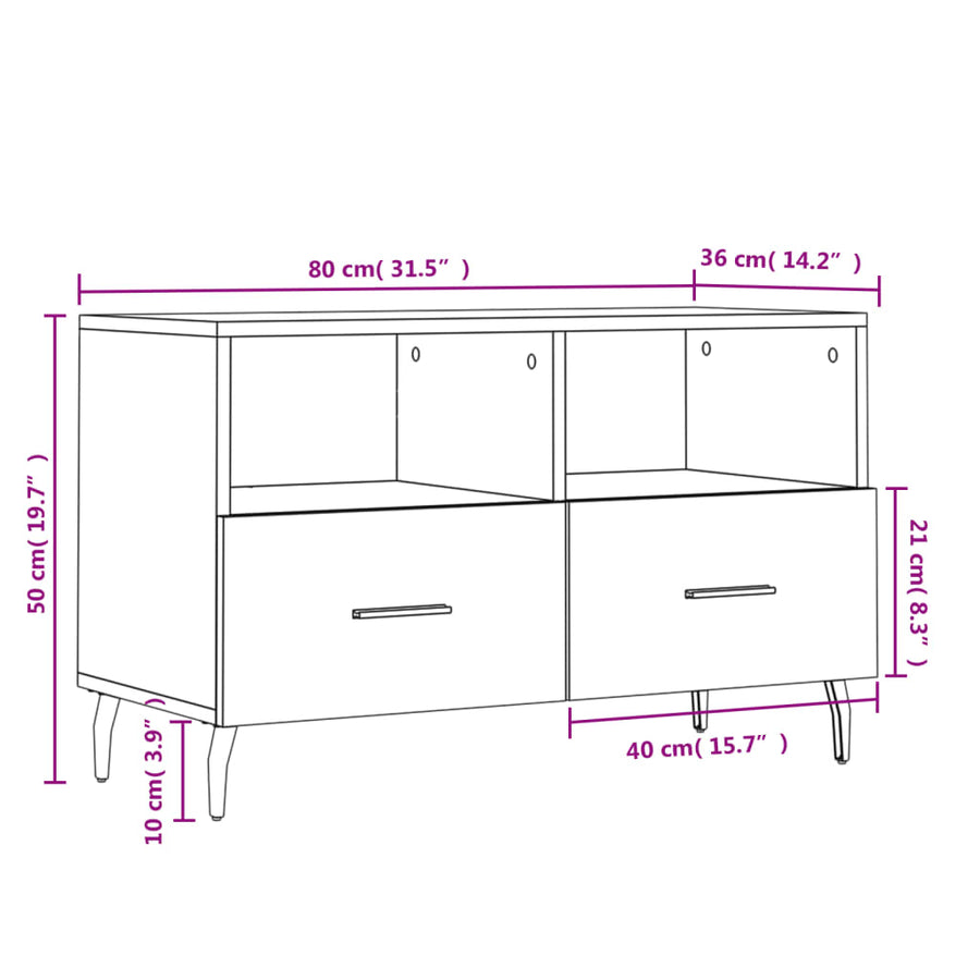 Tv-Meubel 80X36X50 Cm Bewerkt Hout Eikenkleurig Grijs sonoma