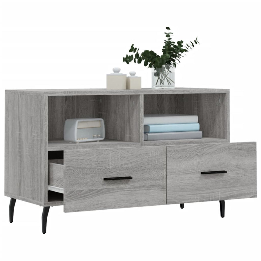 Tv-Meubel 80X36X50 Cm Bewerkt Hout Eikenkleurig Grijs sonoma