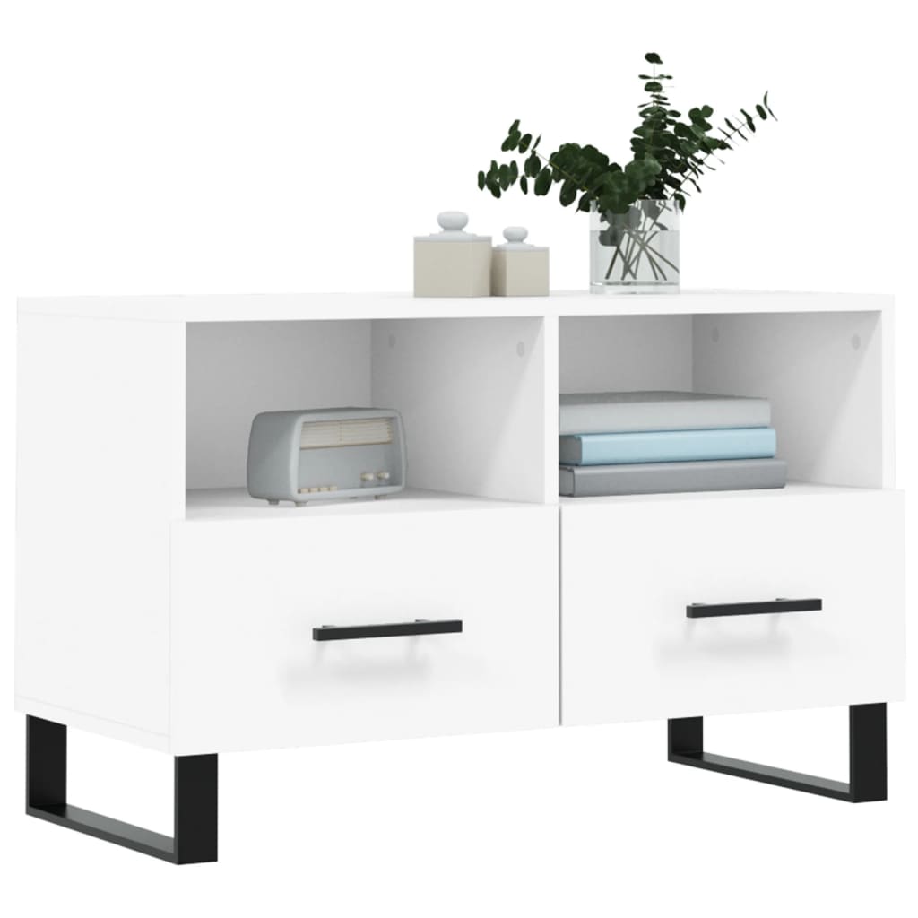 Tv-Meubel 80X36X50 Cm Bewerkt Hout Wit