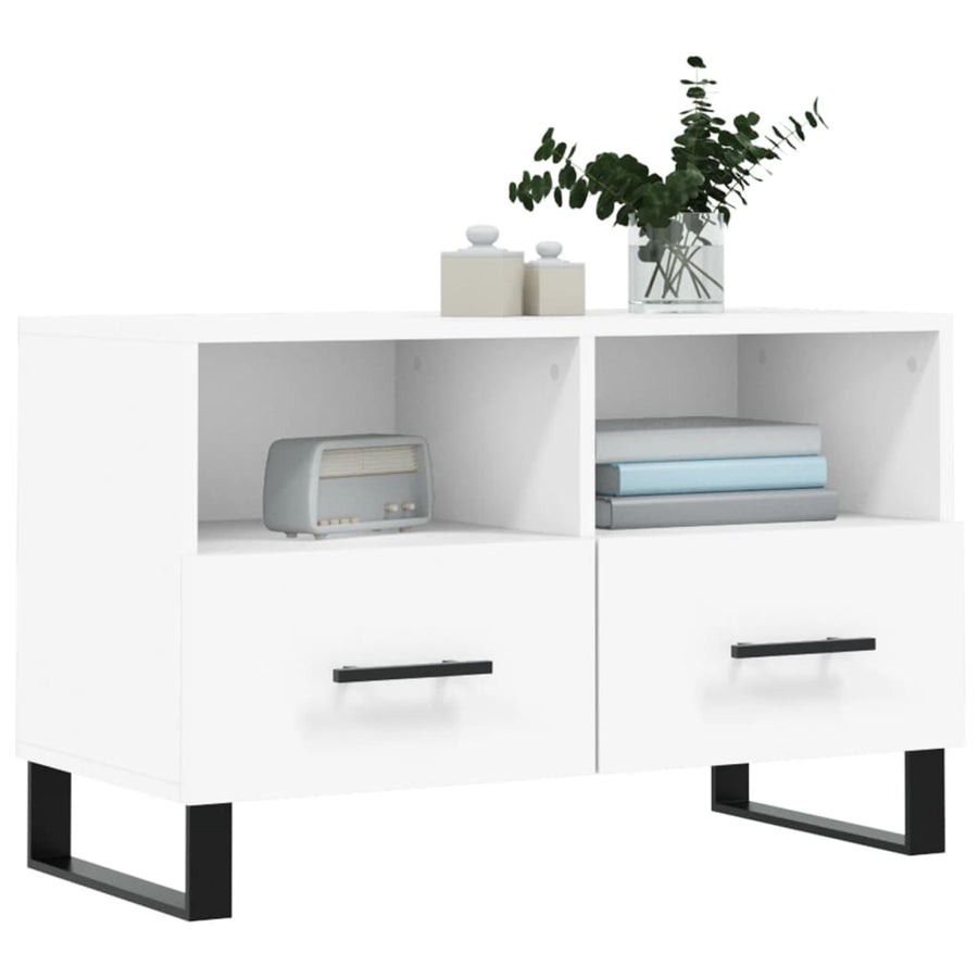 Tv-Meubel 80X36X50 Cm Bewerkt Hout Wit