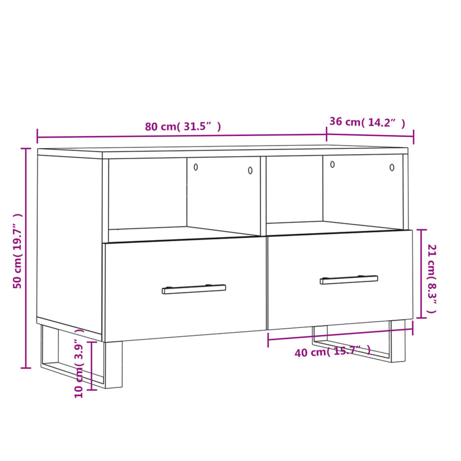 Tv-Meubel 80X36X50 Cm Bewerkt Hout Wit