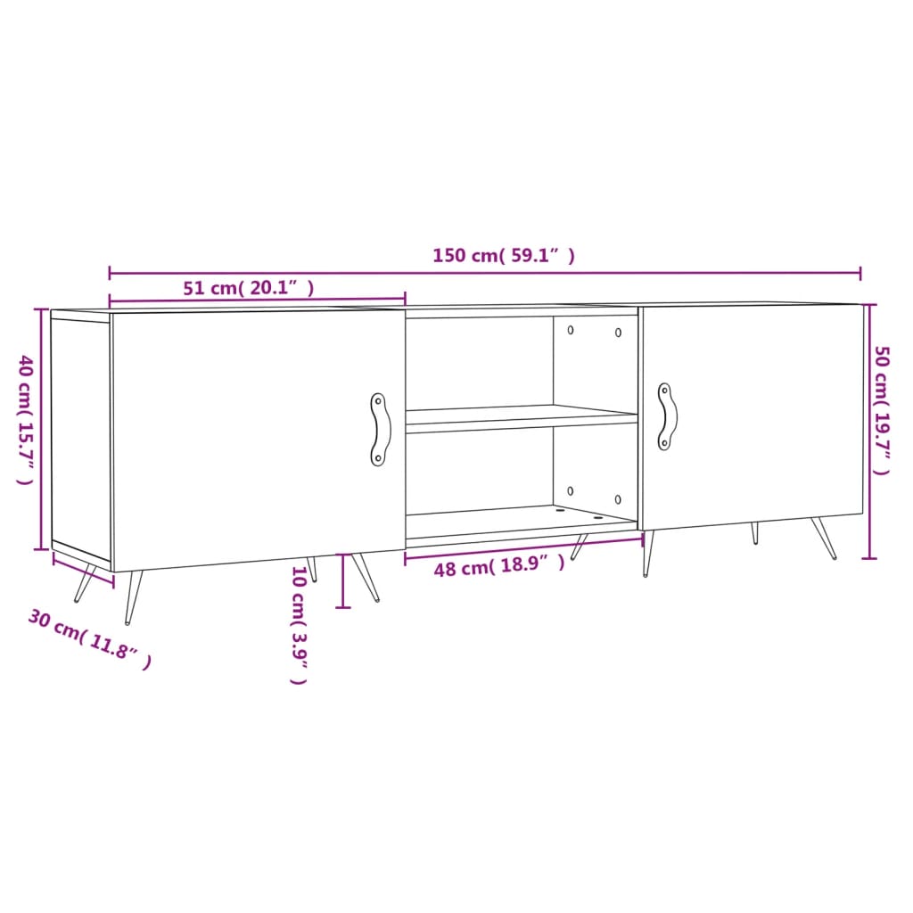 Tv-Meubel 50X30X50 Cm Bewerkt Hout Hoogglans wit