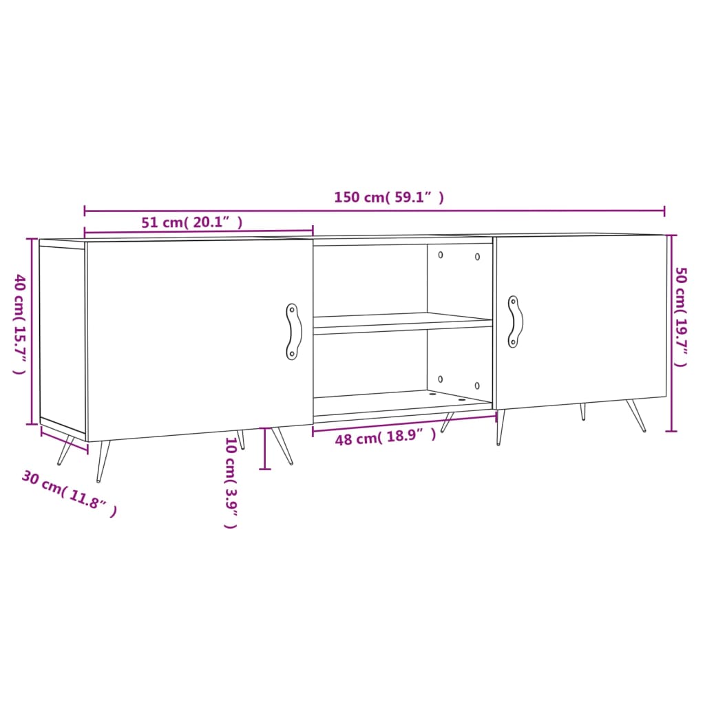 Tv-Meubel 150X30X50 Cm Bewerkt Hout Kleurig Sonoma eiken