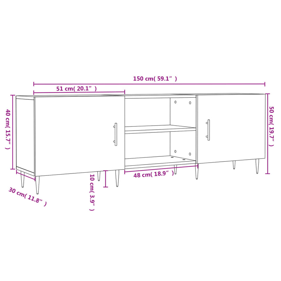 Tv-Meubel 150X30X50 Cm Bewerkt Hout Kleurig Gerookt eiken