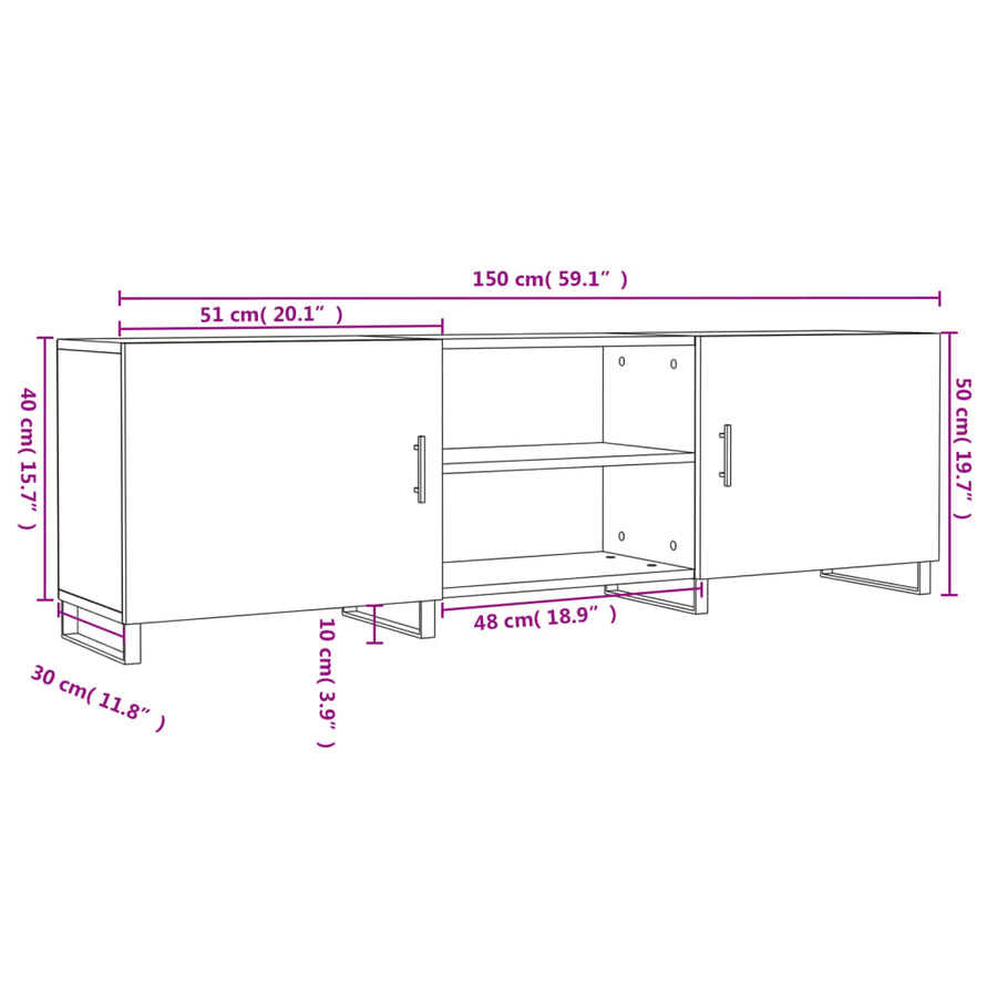 Tv-Meubel 150X30X50 Cm Bewerkt Hout Betongrijs
