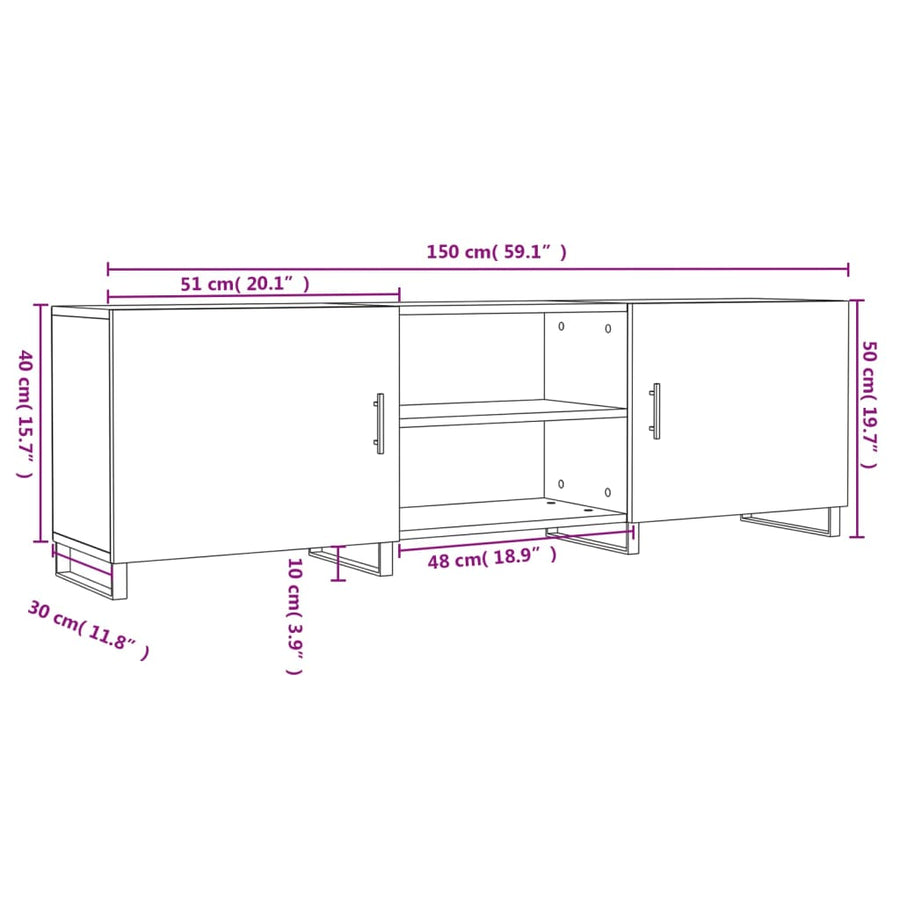 Tv-Meubel 150X30X50 Cm Bewerkt Hout Eikenkleurig Grijs sonoma
