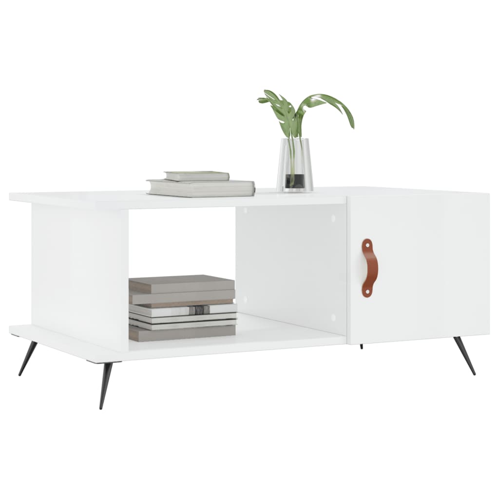 Salontafel 90X50X40 Cm Bewerkt Hout Hoogglans wit