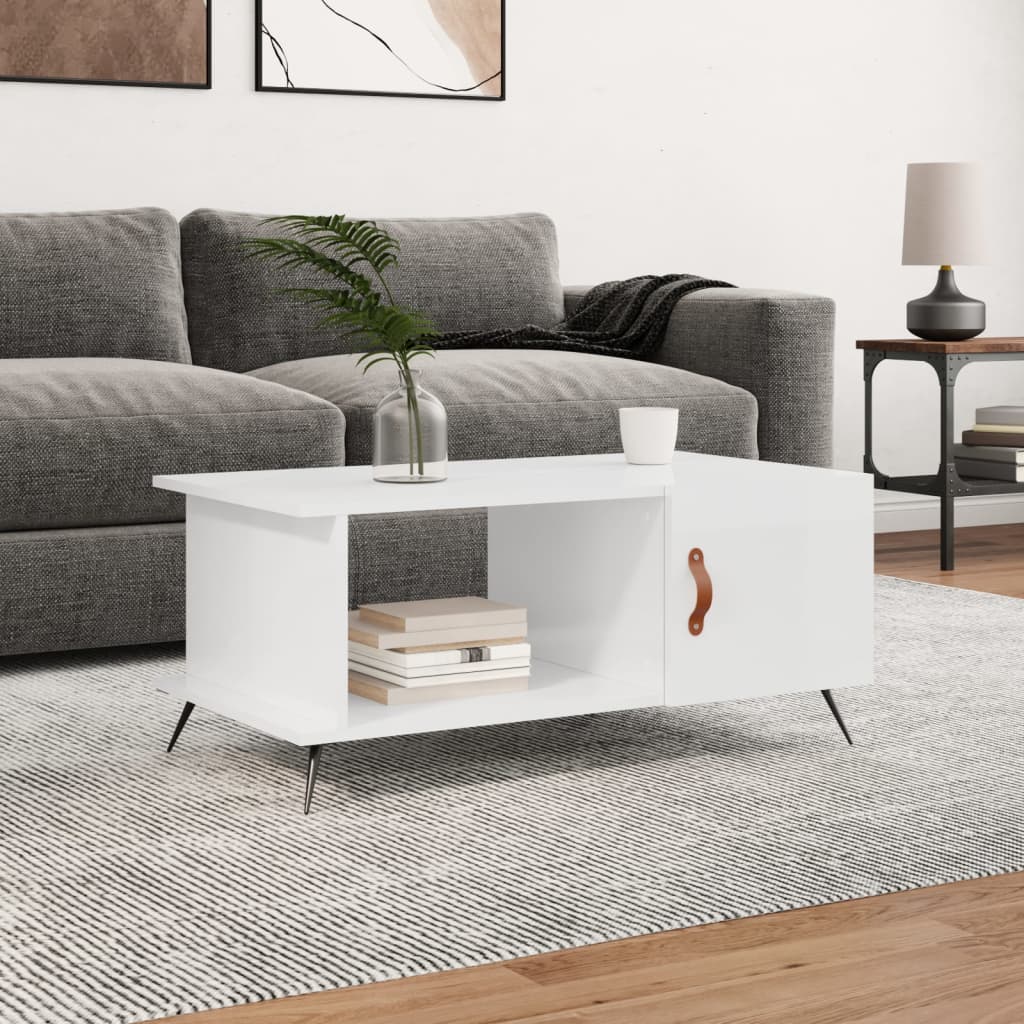 Salontafel 90X50X40 Cm Bewerkt Hout Hoogglans wit