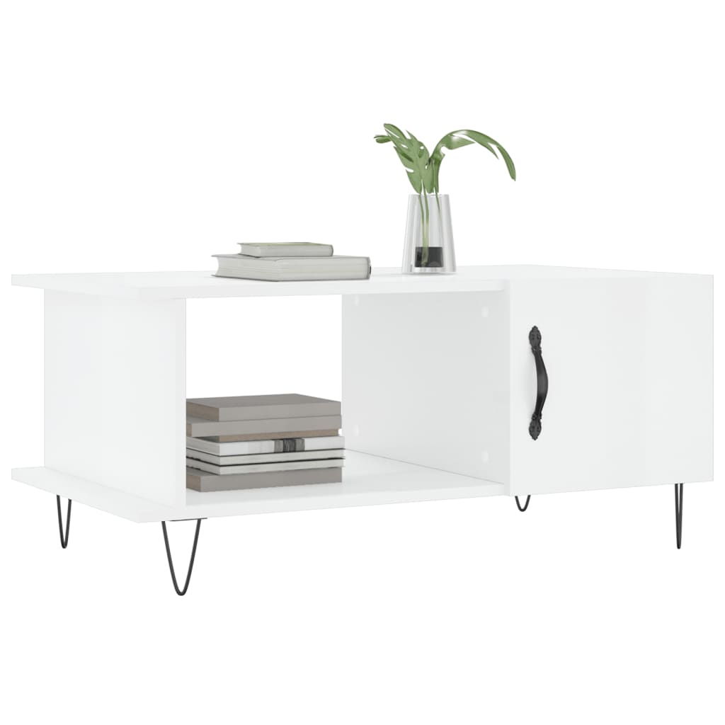 Salontafel 90X50X40 Cm Bewerkt Hout Hoogglans wit