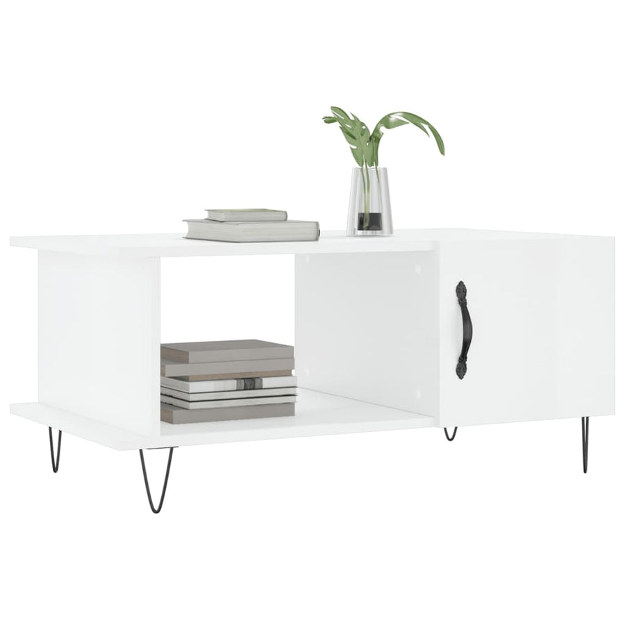Salontafel 90X50X40 Cm Bewerkt Hout Hoogglans wit