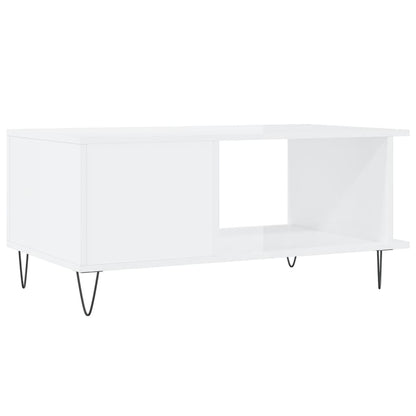 Salontafel 90X50X40 Cm Bewerkt Hout Hoogglans wit