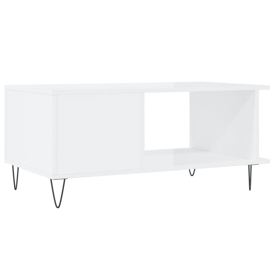 Salontafel 90X50X40 Cm Bewerkt Hout Hoogglans wit