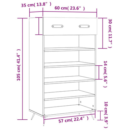Schoenenkast 60X35X105 Cm Bewerkt Hout Zwart