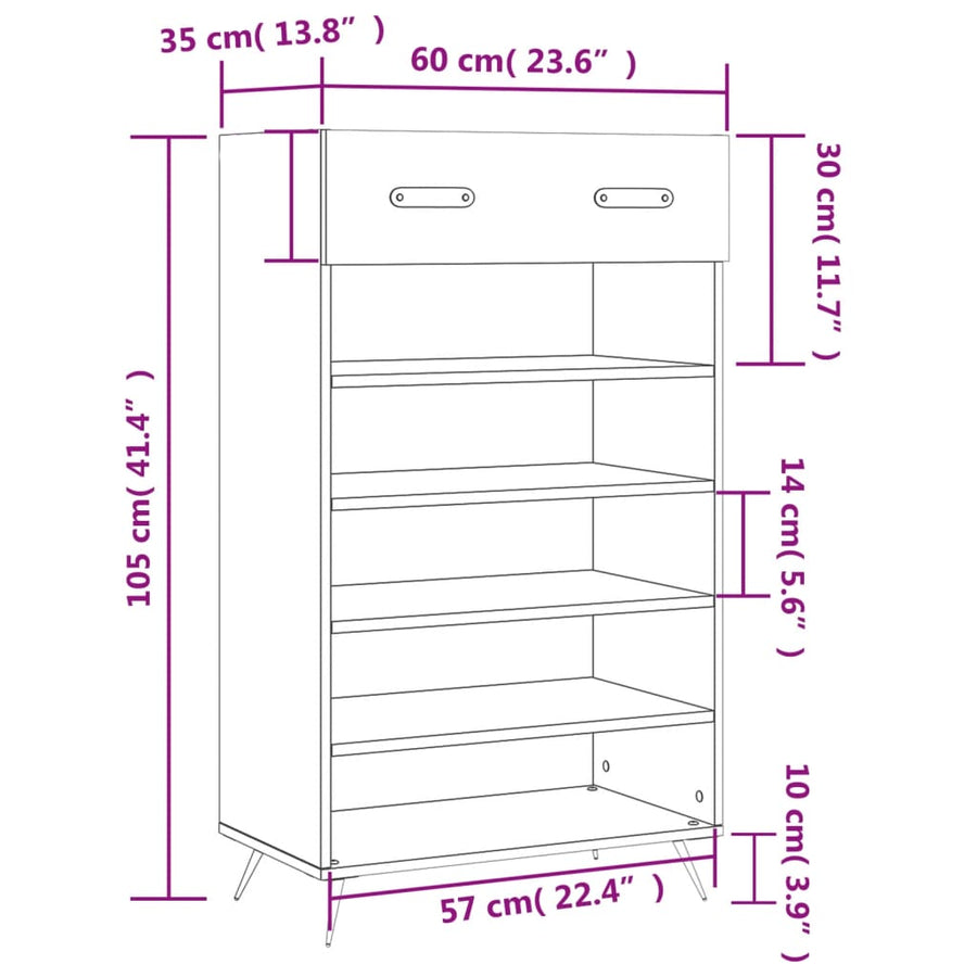 Schoenenkast 60X35X105 Cm Bewerkt Hout Zwart