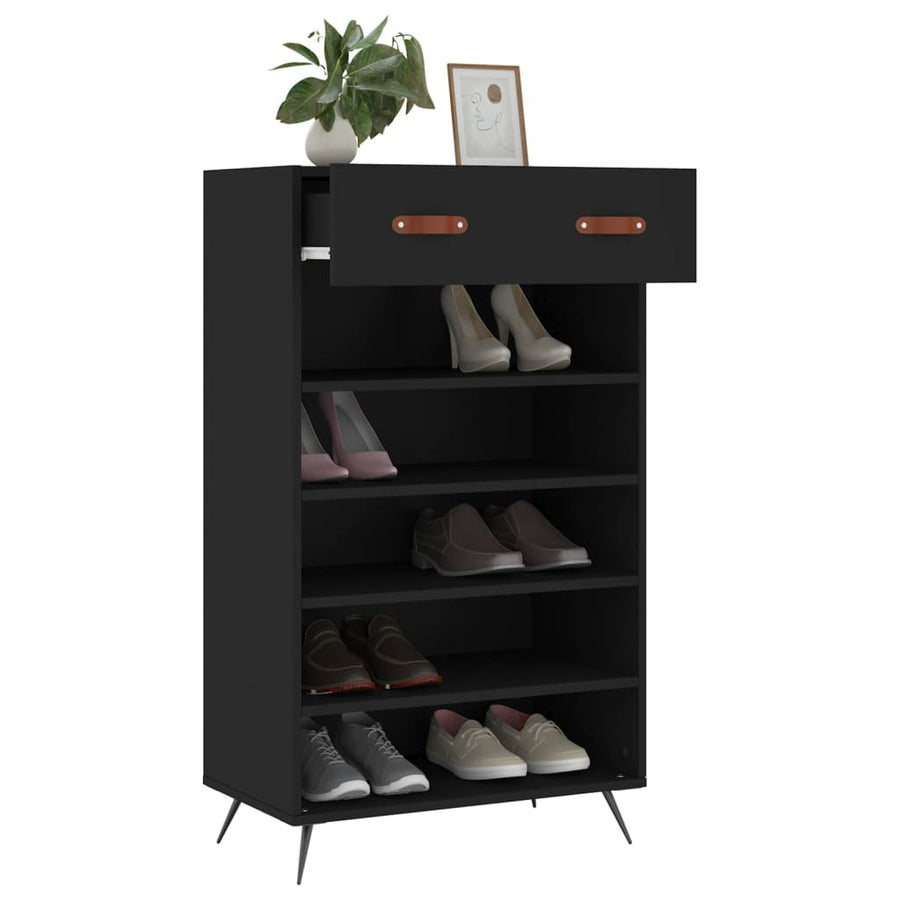 Schoenenkast 60X35X105 Cm Bewerkt Hout Zwart