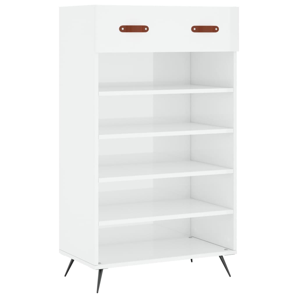 Schoenenkast 60X35X105 Cm Bewerkt Hout Hoogglans Wit
