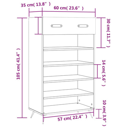 Schoenenkast 60X35X105 Cm Bewerkt Hout Hoogglans Wit