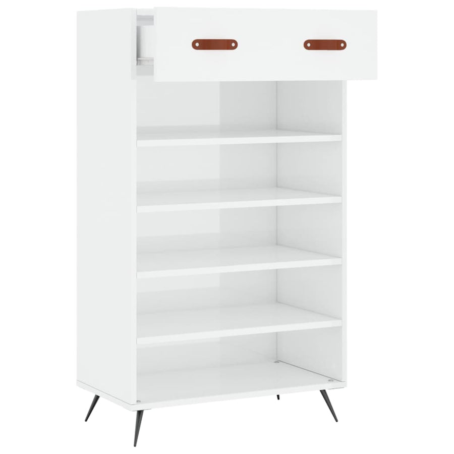 Schoenenkast 60X35X105 Cm Bewerkt Hout Hoogglans Wit