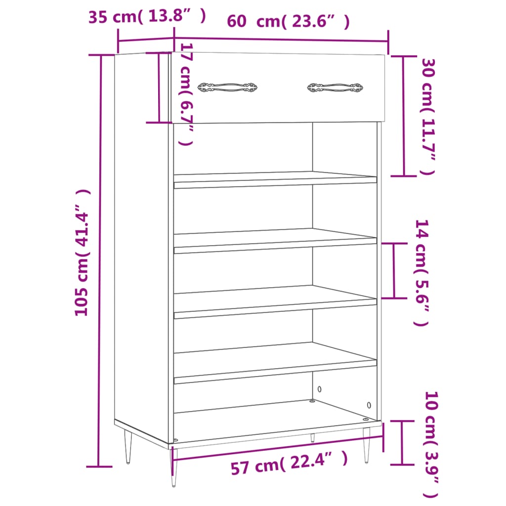 Schoenenkast 60X35X105 Cm Bewerkt Hout Zwart