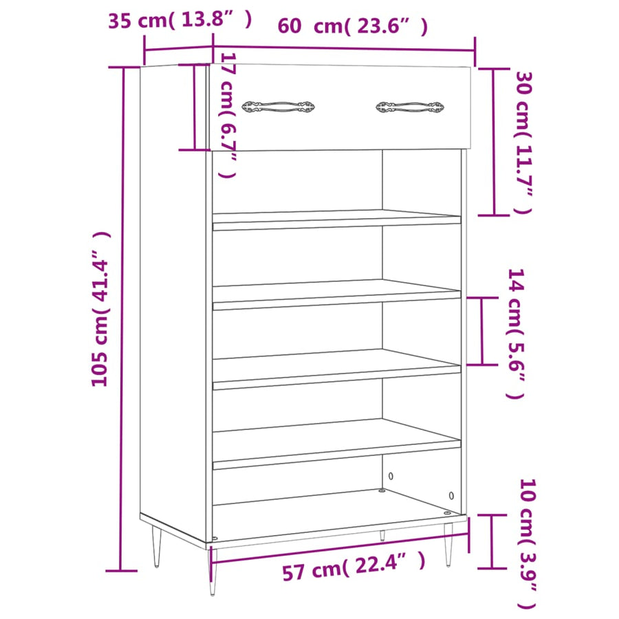 Schoenenkast 60X35X105 Cm Bewerkt Hout Zwart