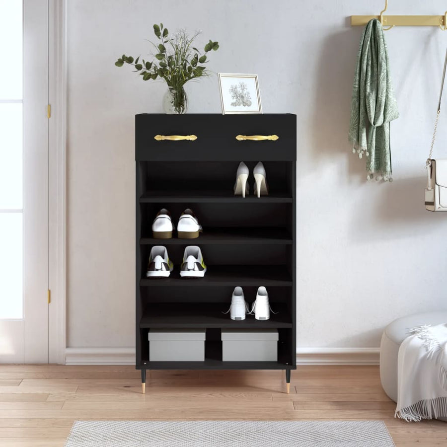 Schoenenkast 60X35X105 Cm Bewerkt Hout Zwart