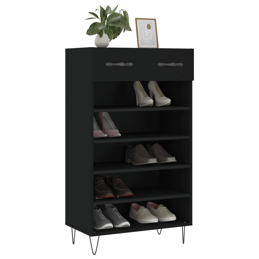 Schoenenkast 60X35X105 Cm Bewerkt Hout Zwart