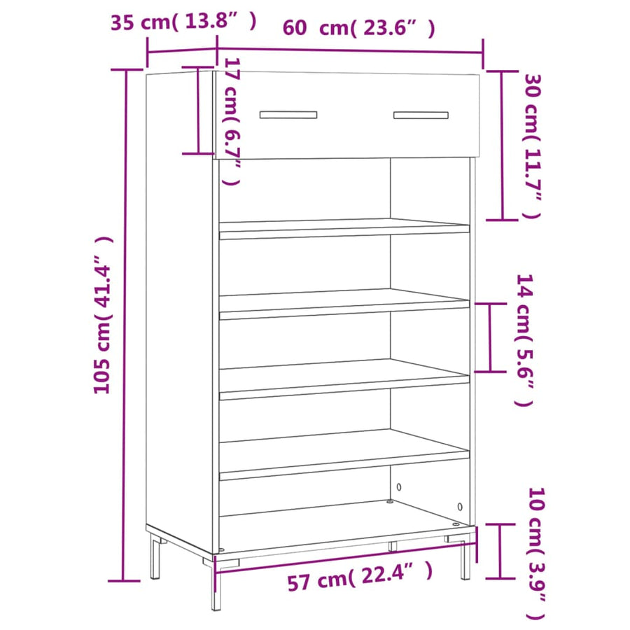 Schoenenkast 60X35X105 Cm Bewerkt Hout Betongrijs