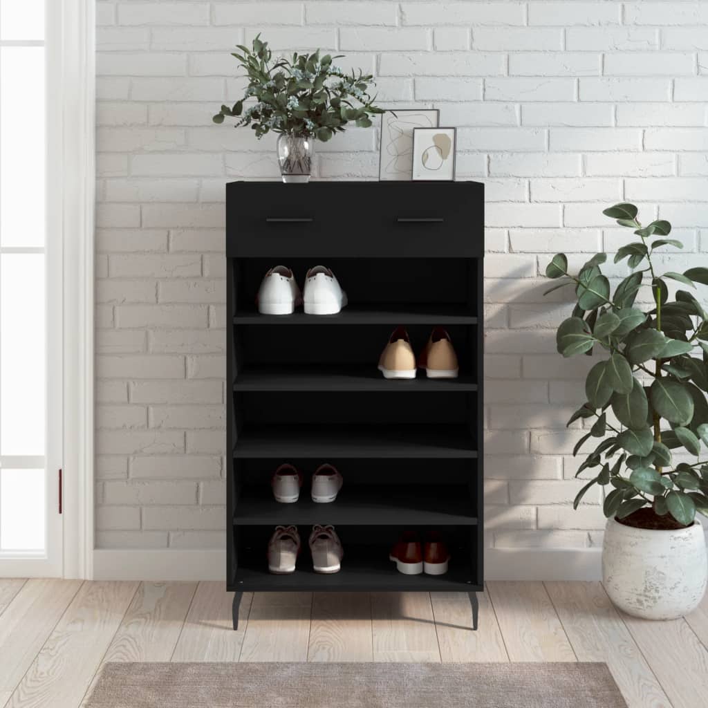 Schoenenkast 60X35X105 Cm Bewerkt Hout Zwart