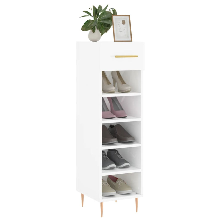 Schoenenkast 30X35X105 Cm Bewerkt Hout Hoogglans Wit