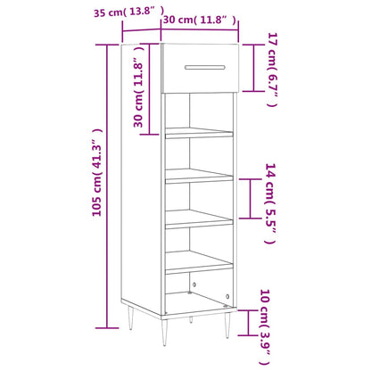 Schoenenkast 30X35X105 Cm Bewerkt Hout Hoogglans Wit