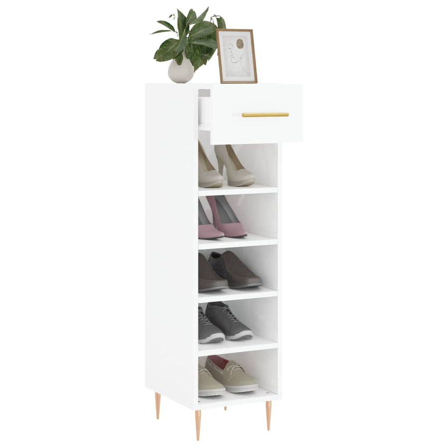 Schoenenkast 30X35X105 Cm Bewerkt Hout Hoogglans Wit