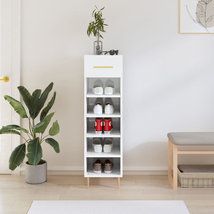 Schoenenkast 30X35X105 Cm Bewerkt Hout Hoogglans Wit