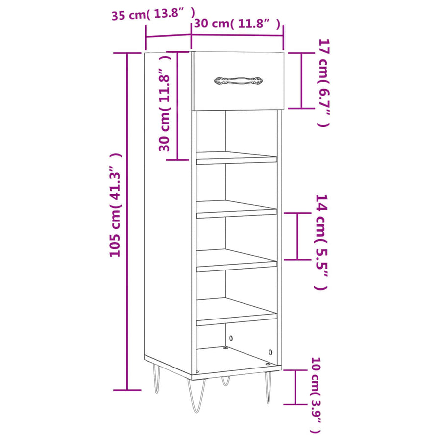 Schoenenkast 30X35X105 Cm Bewerkt Hout Wit