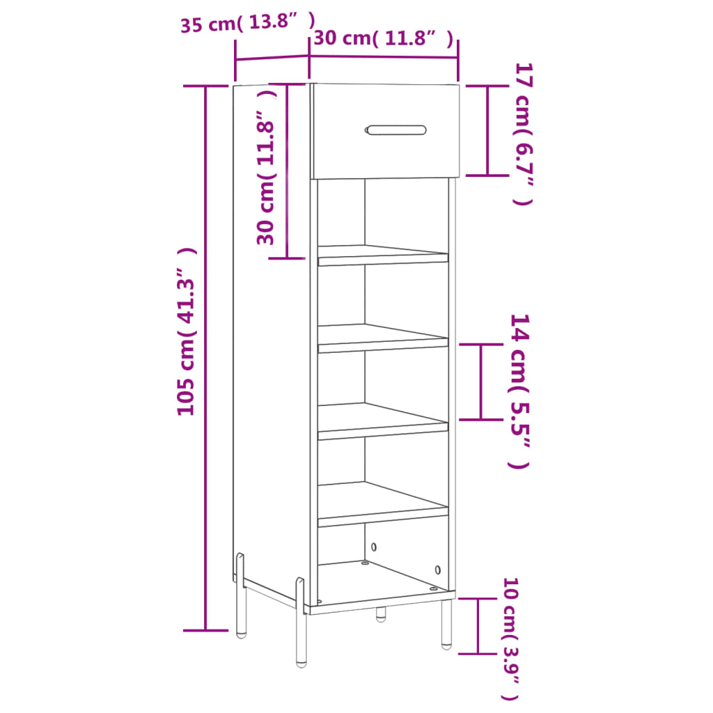 Schoenenkast 30X35X105 Cm Bewerkt Hout Wit