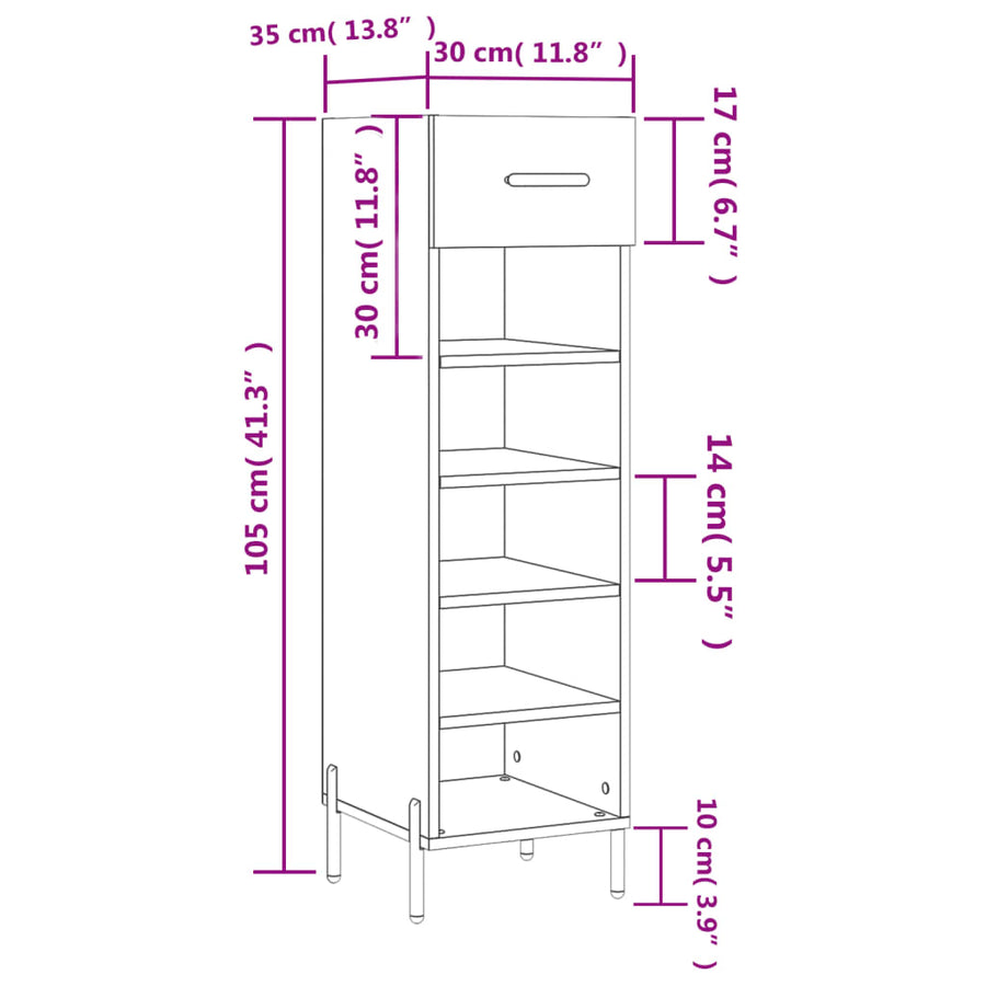 Schoenenkast 30X35X105 Cm Bewerkt Hout Zwart