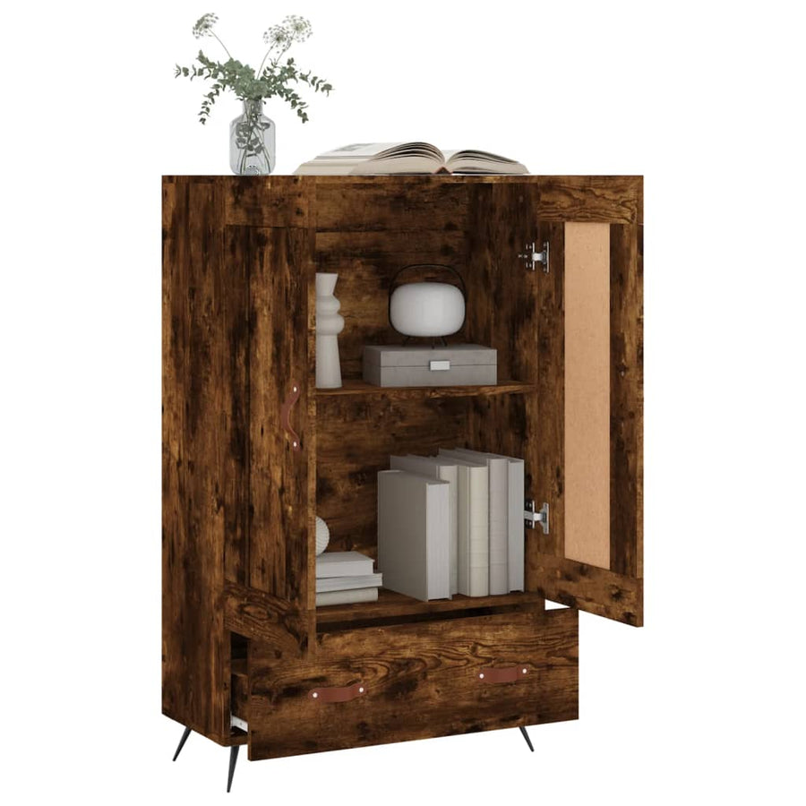 Hoge Kast 69,5X31X115 Cm Bewerkt Hout Gerookt Eikenkleurig