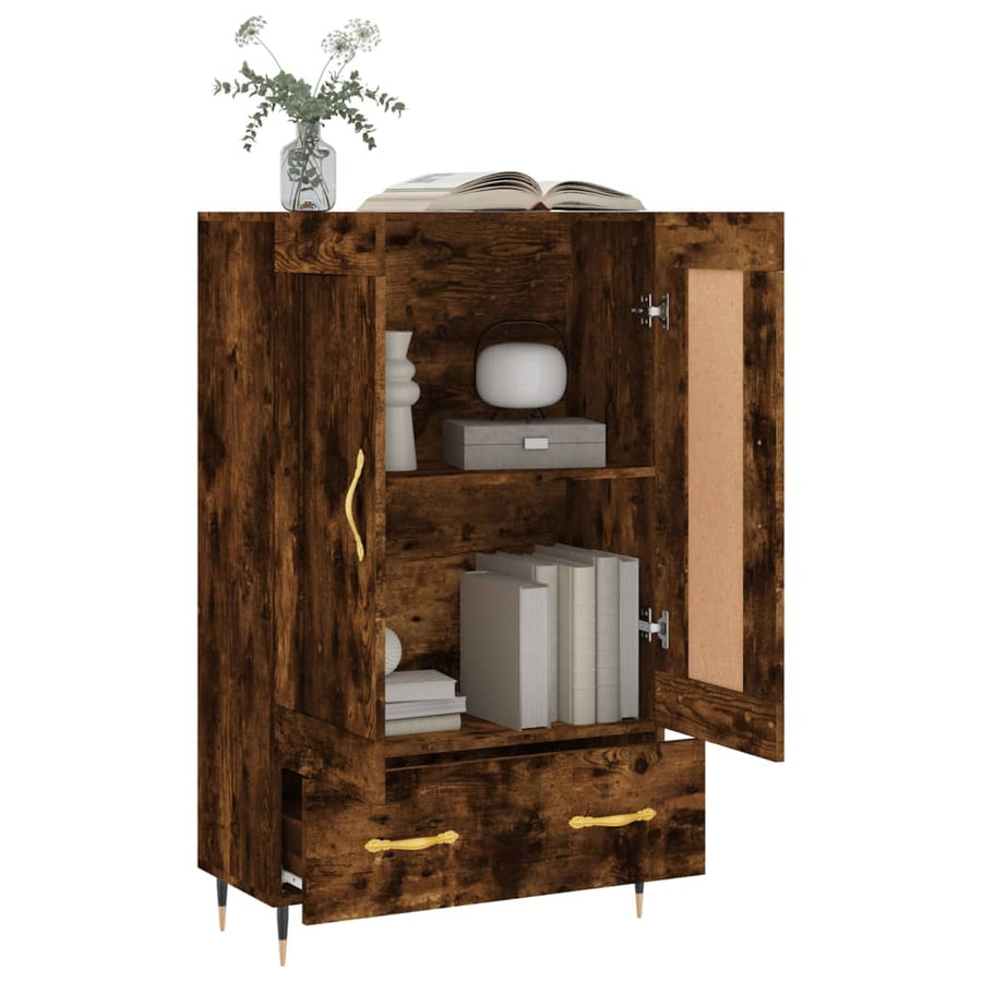 Hoge Kast 69,5X31X115 Cm Bewerkt Hout Gerookt Eikenkleurig