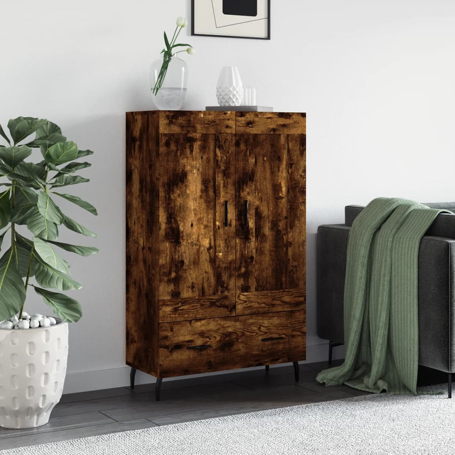 Hoge Kast 69,5X31X115 Cm Bewerkt Hout Kleurig Gerookt eiken
