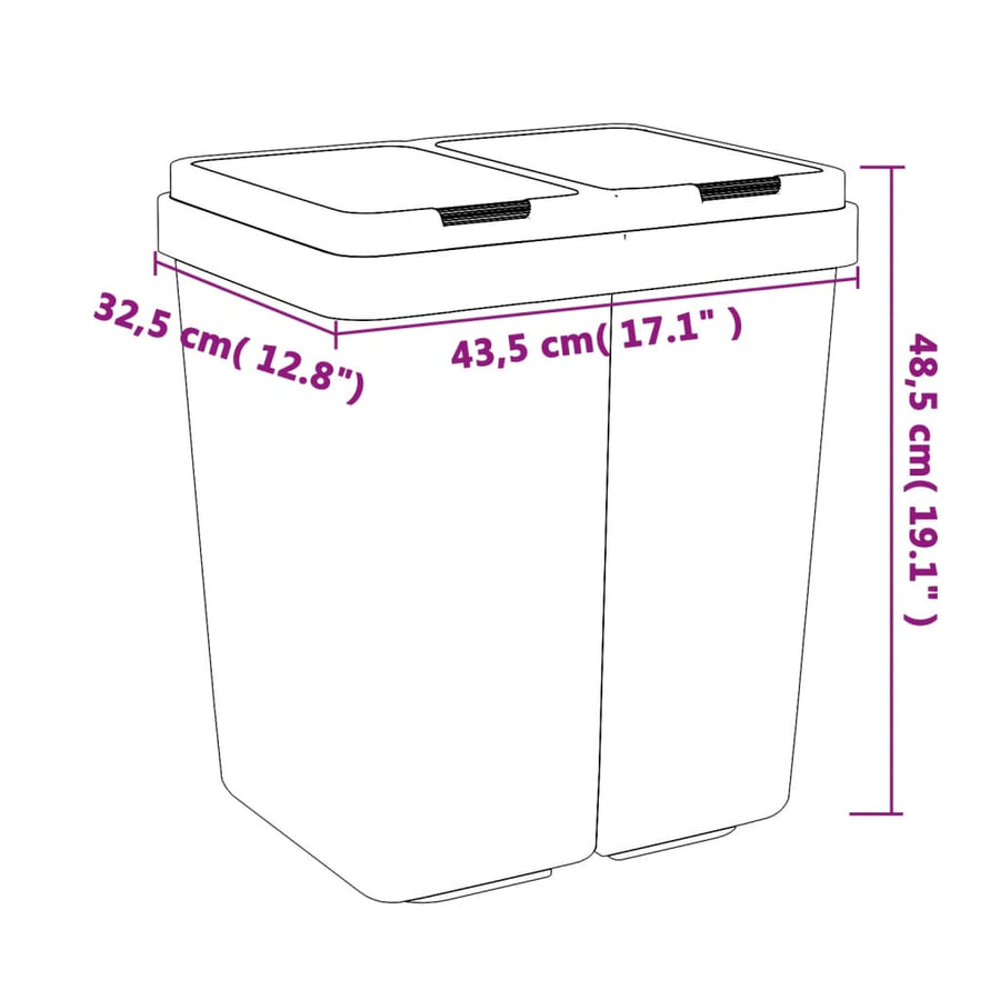Vuilnisbak Dubbel 2X25 L Wit 1