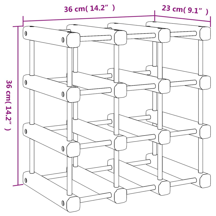 Wijnrek voor 12 flessen 36x23x36 cm massief grenenhout