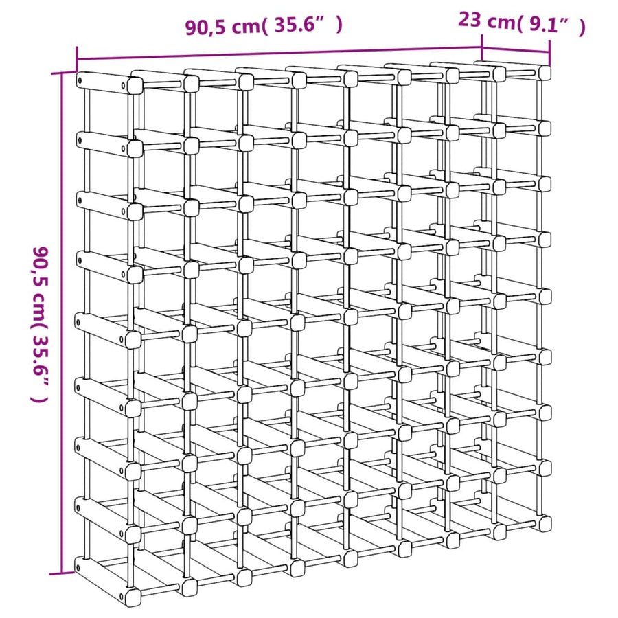 Wijnrek voor 72 flessen 90,5x23x90,5 cm massief grenenhout