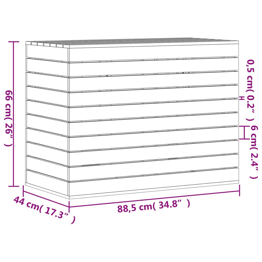 Wasmand 88,5x44x66 cm massief grenenhout wit